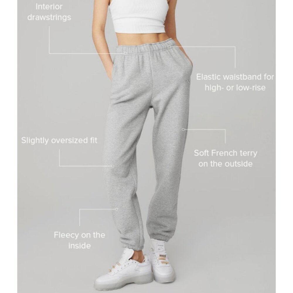 Alo Accolade Sweatpants Athletic Heathered Grey High-Rise Fleece Joggers Sweats - Picture 6 of 14